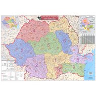 Romania Postcode 70x100cm Laminated, Wall Map with Rods - Map