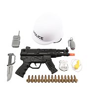 Set of Police Helmet + Submachine Gun - Costume Accessory