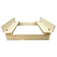 Wooden Square Sandpit with Cover/Natural Bench - Sandpit