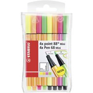 STABILO point 88 Mini / Pen 68 Mini neon 8 pcs case - Felt Tip Pens