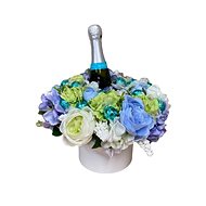 Flower box made of blue ranunculus with Lindt candies and sparkling wine 35 cm - Gift Box
