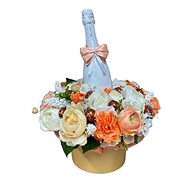 Flower Box made of Ranunculus Orange Larger with Lindt Candies and Sparkling Wine 47cm - Gift Box