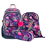 BAAGL Set 3 Flamingo: Backpack, Pencil Case, Bag - School Set
