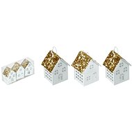 Domeček 3D dřevo bílý s glitrem 3ks/6cm - Vánoční dekorace