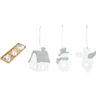 Ozdoby dřevěné bílé s glitrem 9ks/7,5cm mix - Vánoční dekorace