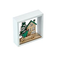 Domeček 3D dřevo 9,5x9,5x3,5cm - Vánoční dekorace