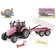 Traktor s vlečkou 25 cm, kov, na zotrvačník, na batérie, so svetlom a zvukom v krabičke - Auto