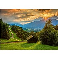 Schimdt Puzzle Sunset over the mountain village Wamberg 1500 pieces - Jigsaw Puzzle
