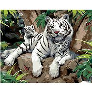 Painting by Numbers - White Tiger with Cubs on Stone (Howard Robinson), 40x50 cm, stretched canvas o - Painting by Numbers