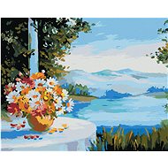 Painting by numbers - House by the sea with flowers on the table, 40x50 cm, stretched canvas on fram - Painting by Numbers