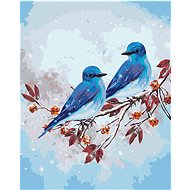 Painting by Numbers - Two Blue Birds on a Branch, 40x50 cm, stretched canvas on frame - Painting by Numbers