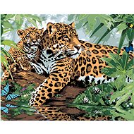 Painting by Numbers - Jaguar with a Cub by the Water (Howard Robinson), 40x50 cm, stretched canvas o - Painting by Numbers