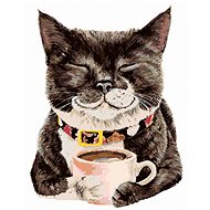 Painting by Numbers - Cat and Coffee (Holly Simental), 40x50 cm, stretched canvas on frame - Painting by Numbers