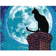 Painting by Numbers - Cat on a Chimney and Full Moon, 80x100 cm, stretched canvas on frame - Painting by Numbers