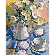 Painting by numbers - Daisies in a vase on a blue tablecloth, 80x100 cm, stretched canvas on frame - Painting by Numbers