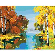 Painting by Numbers - Forest with Birches by the River, 80x100 cm, stretched canvas on frame - Painting by Numbers