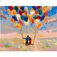 Painting by Numbers - Flying Couple with Balloons, 80x100 cm, off canvas on frame - Painting by Numbers