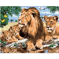 Painting by Numbers - Lion and lioness with cubs (Howard Robinson), 80x100 cm, stretched canvas on f - Painting by Numbers