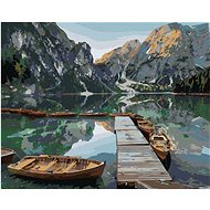 Painting by Numbers - Boats on a Mountain Lake, 80x100 cm, stretched canvas on frame - Painting by Numbers