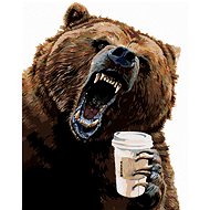 Painting by Numbers - Bear and Coffee (Holly Simental), 80x100 cm, stretched canvas on frame - Painting by Numbers
