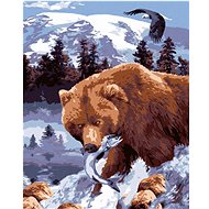 Painting by Numbers - Grizzly Bear with Fish (Howard Robinson), 80x100 cm, stretched canvas on frame - Painting by Numbers