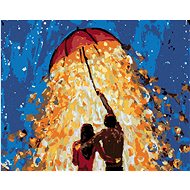Painting by Numbers - Man and Woman Under a Shining Umbrella, 40x50 cm, stretched canvas on frame - Painting by Numbers