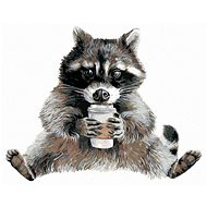 Painting by Numbers - Raccoon and Coffee (Holly Simental), 40x50 cm, stretched canvas on frame - Painting by Numbers
