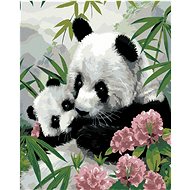 Painting by Numbers - Panda with cub and pink flowers (Howard Robinson), 40x50 cm, unframed and unfr - Painting by Numbers