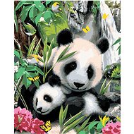 Painting by Numbers - Panda with cub and waterfall (Howard Robinson), 80x100 cm, stretched canvas on - Painting by Numbers