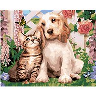 Painting by Numbers - Dog and Cat Among Flowers (Howard Robinson), 40x50 cm, stretched canvas on fra - Painting by Numbers
