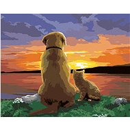 Painting by Numbers - Dog and Cat Watching the Sunset (Howard Robinson), 40x50 cm, off canvas - Painting by Numbers
