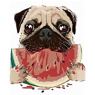 Painting by numbers - Dog with watermelon, 40x50 cm, without frame and without turning off the canva - Painting by Numbers