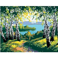 Painting by Numbers - Autumn Forest Landscape with Birches and River, 40x50 cm, stretched canvas on  - Painting by Numbers