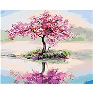 Painting by Numbers - Blooming Sakura by the Lake, 80x100 cm, stretched canvas on frame - Painting by Numbers