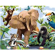 Painting by Numbers - Elephant among animal friends (Howard Robinson), 80x100 cm, off canvas on - Painting by Numbers