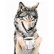 Painting by Numbers - Wolf and Coffee (Holly Simental), 40x50 cm, stretched canvas on frame - Painting by Numbers