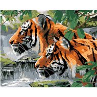 Painting by Numbers - Looking Tigers by the River (Howard Robinson), 40x50 cm, stretched canvas on f - Painting by Numbers