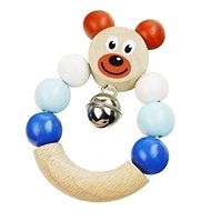 Detoa Bear Rattle wood 7 × 9 cm on card, blue - Baby Rattle