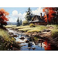 Norimpex Chata u potoka 40 × 30 cm - Diamond Painting