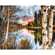 Norimpex Birches on the shore of the lake 30 × 40 cm - Diamond Painting