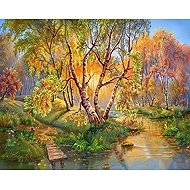 Norimpex Birches over the stream 30 × 40 cm - Diamond Painting