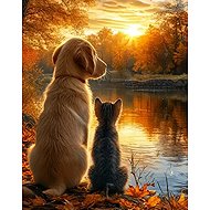 Norimpex Kitten and dog on the shore 30 × 40 cm - Diamond Painting