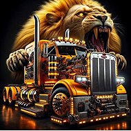 Norimpex Truck with lion 30 × 40 cm - Diamond Painting
