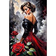 Norimpex Woman with roses in the city 30 × 40 cm - Diamond Painting