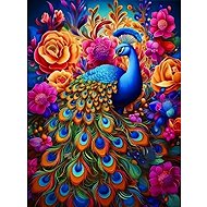 Norimpex Peacock with colourful flowers 30 × 40 cm - Diamond Painting