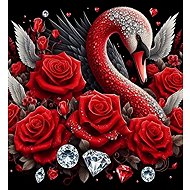 Norimpex Swan with roses and diamonds 30 × 40 cm - Diamond Painting