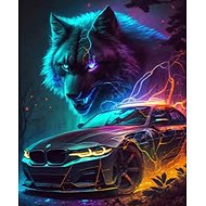 Norimpex Vlk s autem 30 × 40 cm - Diamond Painting