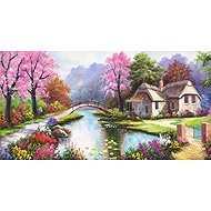 Norimpex Idyllic settlement with river 80 × 40 cm - Diamond Painting