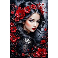 Norimpex Black with red flowers 30 × 40 cm - Diamond Painting