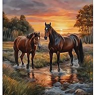 Norimpex Horses in the river 30 × 40 cm - Diamond Painting